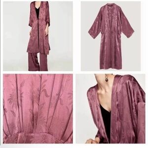 ZARA Floral Jacquard Kimono Robe Duster Open Front M NWT